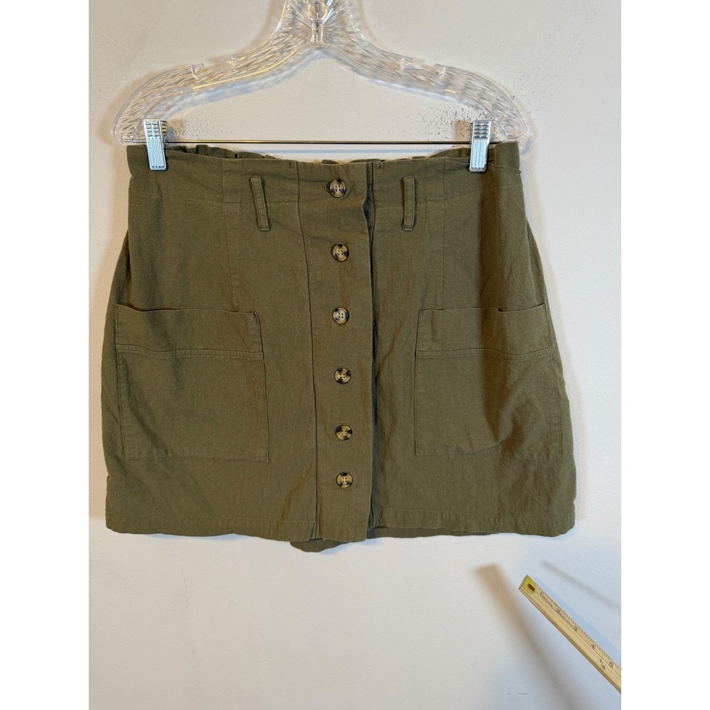 One Clothing Womens Mini Skirt Button Front Olive Green XL